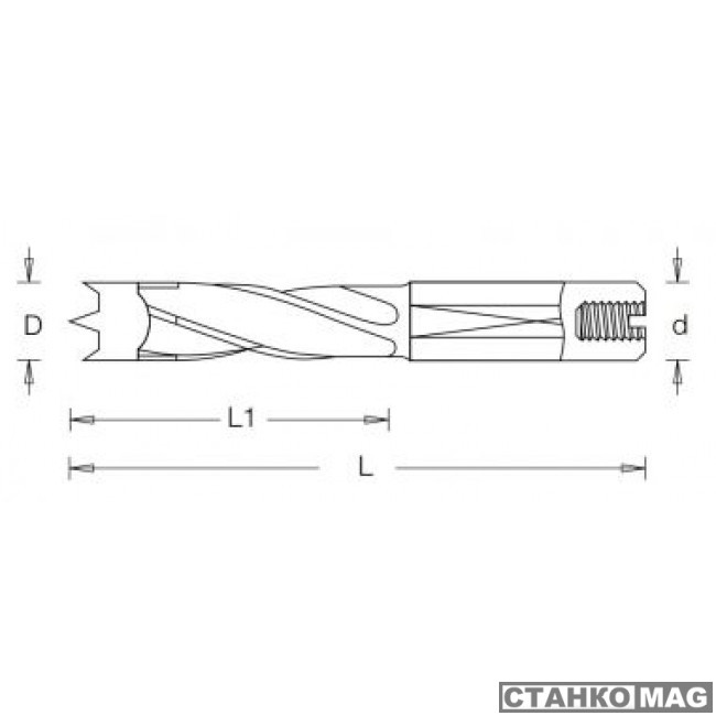 Сверло глухое правое с двумя зубьями D5x43 L70 хвостовик 10x20 присадка DIMAR 2014337